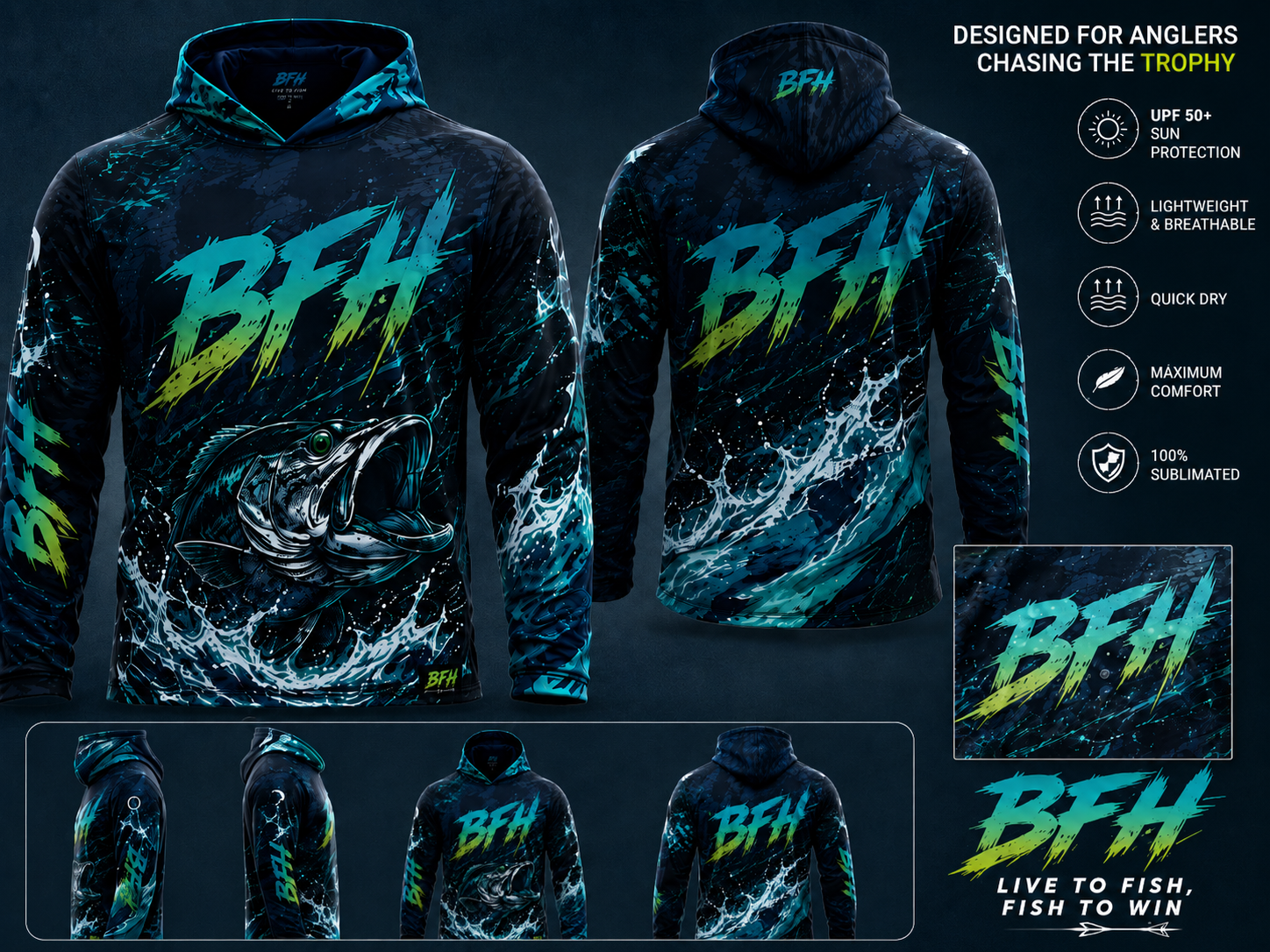 BFH Bass Performance Fishing Hoodie - UPF 50+